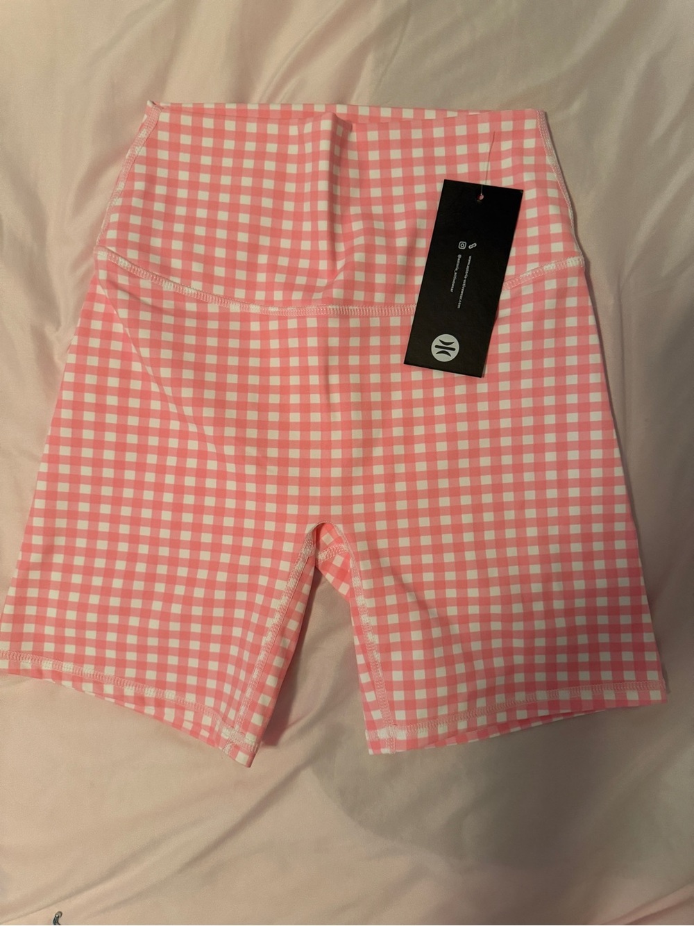High-Rise Pink Gingham Bike Shorts